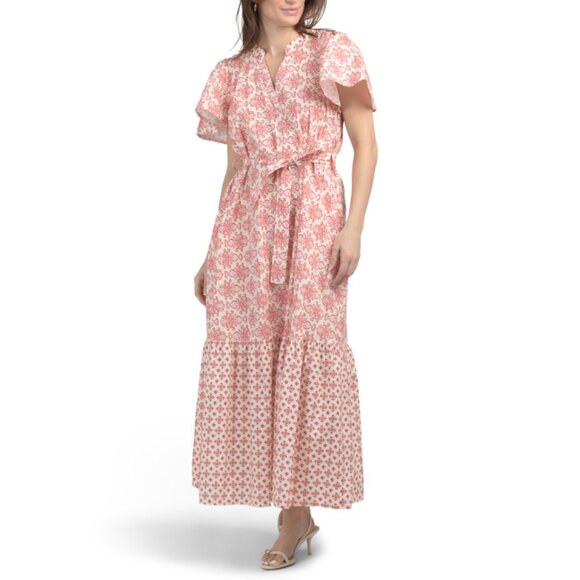MAGARI Pink Multi Made In Italy Short Sleeve Mixed Print Maxi Dress - Picture 1 of 2